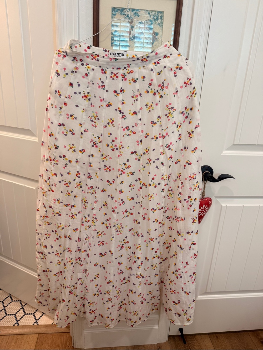 White Floral Maxi Skirt with Multicolor Ditsy Print